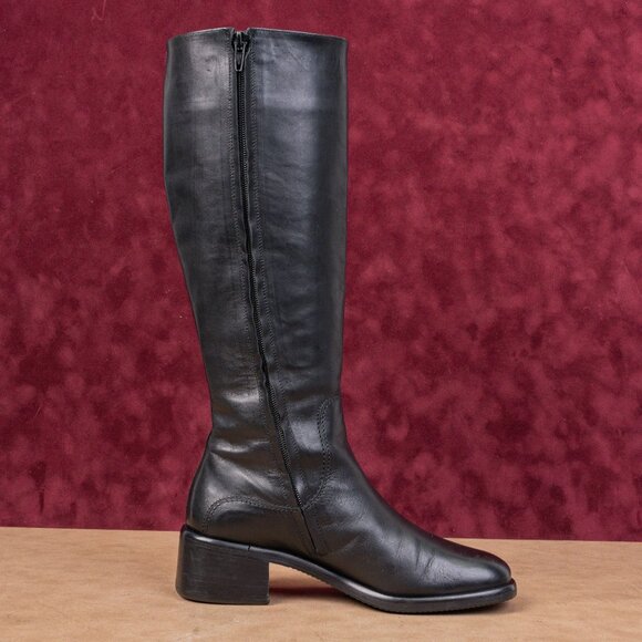 Browns Women Vintage 90s Black Leather Square Toe Zip Knee Boots sz 7US EUR37 - Picture 9 of 9